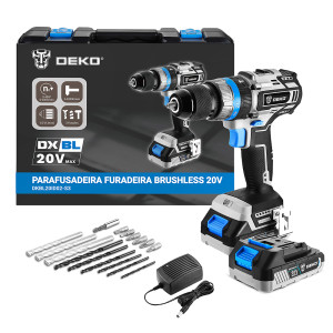 Parafusadeira Furadeira Brushless de Impacto 1/2 Polegada 20V com 2 Baterias Lítio-Íon Carregador e Maleta com Acessórios DKBL20ID02-S3